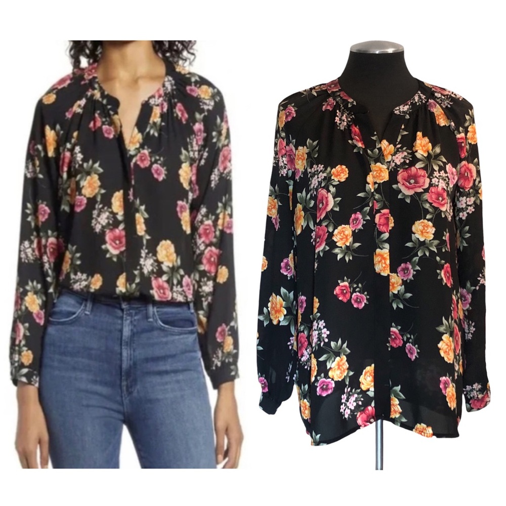 Gibson - Floral Split Neck Blouson Sleeve Blouse - Nordstrom - Small